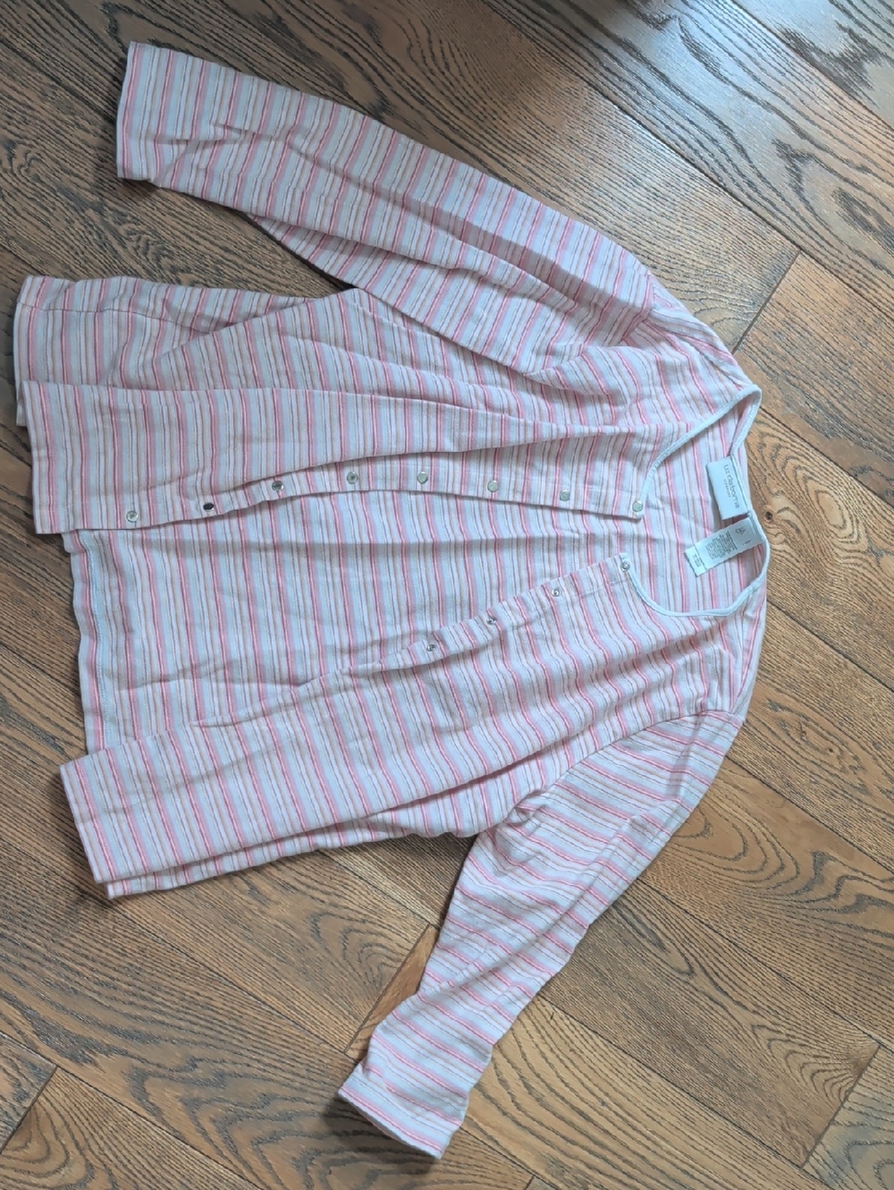Liz Claiborne Pink and White Striped Button Cardigan